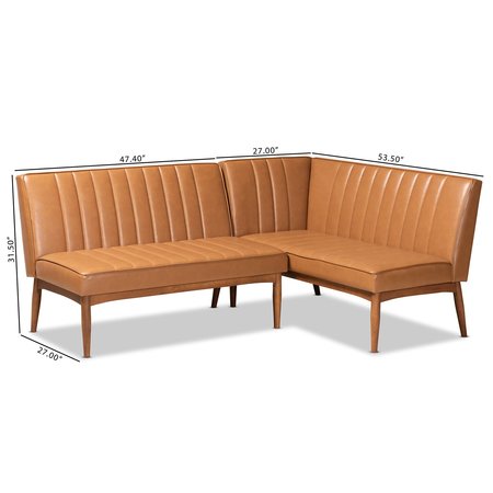Baxton Studio Daymond Mid-Century Tan Faux Leather and Walnut Brown Finished Wood 2-PC Dining Nook Banquette Set 186-11352-Zoro
